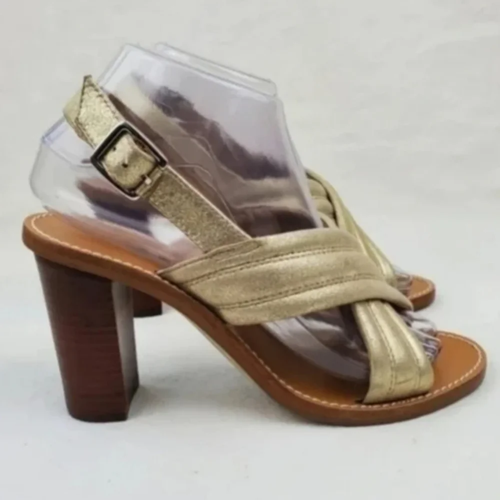 J.Crew Gold leather chunky heel sandals size 7